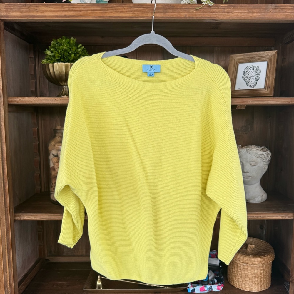 CeCe Boat Neck Drop Sleeve Ribbed Sweater, Yellow